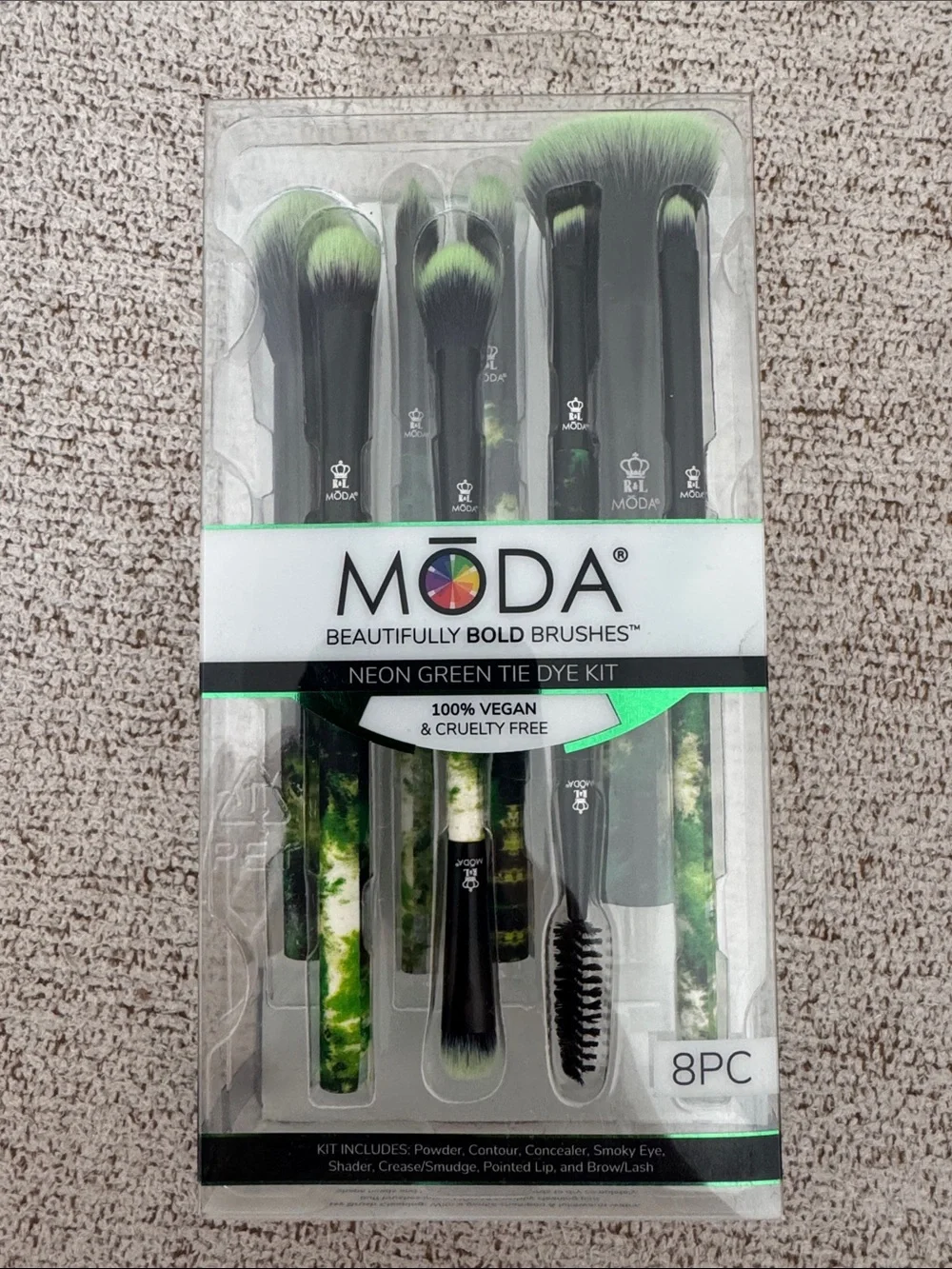 Moda Neon Green and Black Tie-Dye 8pc Makeup Brush Set